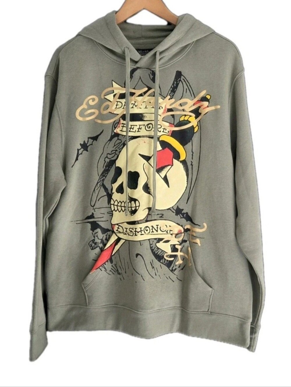Ed Hardy Green Hoodie Men's Size L Y2K Grunge Rock